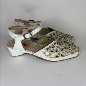 Pikolinos Shoes Heels Ankle Strap Women Size 41 US 10 Ivory Taupe Buckle Spain